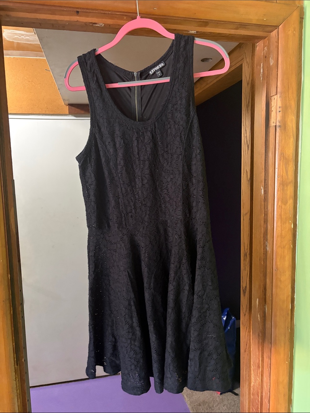 Express Black Sleeveless Lace Fit & Flare Dress
